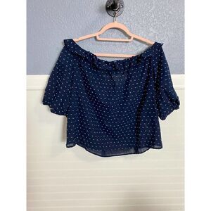 1 State Poetic Punch Blue & White  Off The Shoulder Blouse Size Large NWT